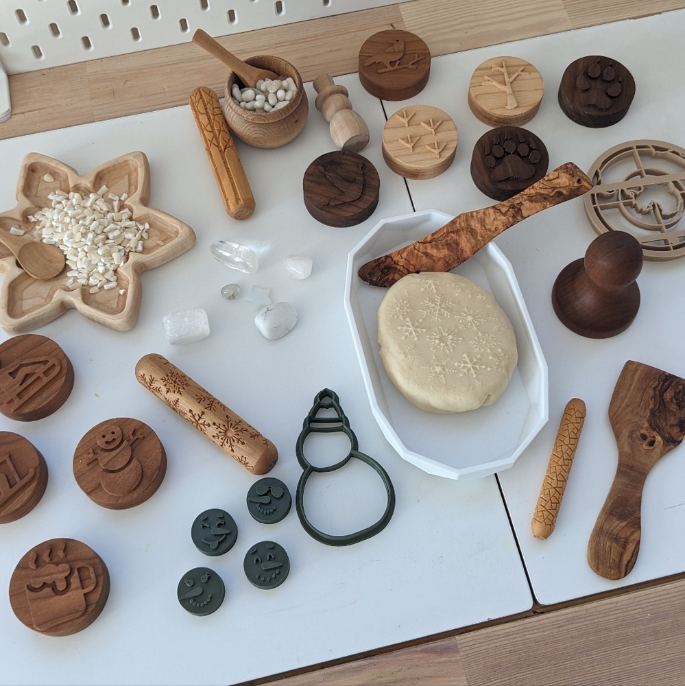 Wooden Winter-Themed Play Dough Stamps Set 6 pc
